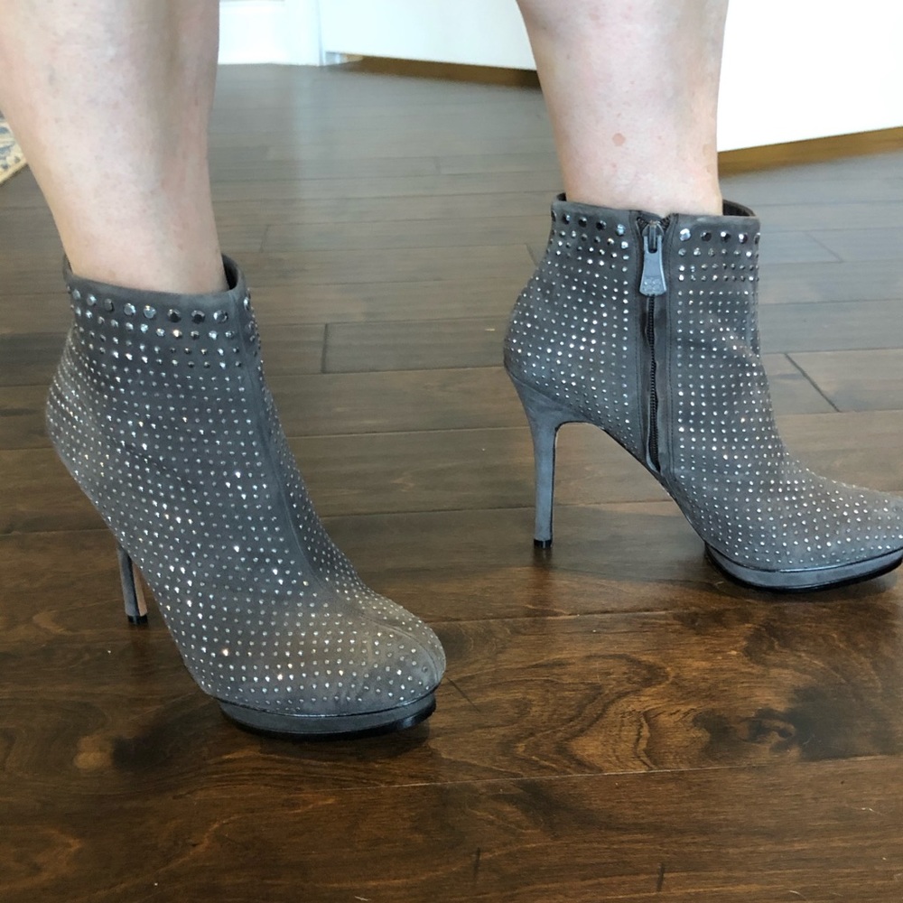 BCBGMAXAZRIA Grey studded platform boots